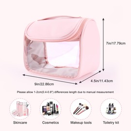 YFG Hanging Travel Toiletry Bag, Transparent Cosmetic Organizer with Hook, Medium Size, Pink (Pink)