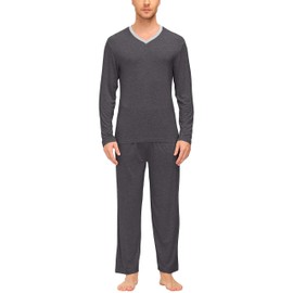 MoFiz Men's Pyjamas Pj Set Sleepwear Two Piece Long Sleeve Top & Bottom Soft Modal Nightwear Loungwear Pockets Dark-grey Size US S