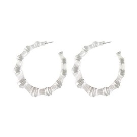 Acrylic Bamboo Hoop Earrings 80s 90s Large Transparent Hoops Earrings Statement Earring Retro Jewelry Gift for Women-white