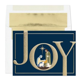 Masterpiece Studios Holiday Collection Premium 15-Count Boxed Embossed Christmas Cards with Foil-Lined Envelopes, 7.8" x 5.6", Nativity Joy (980100)