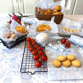 Blue Sea Shell Patterned Wax Sheets Deli Wraps Tray&Basket Liner Deli Paper Wax Paper Baking Colored Parchment Greaseproof for Food (300)