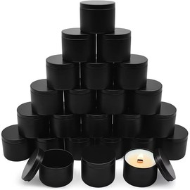Candle Tins 8 OZ, Set of 24 Premium Matte Full Black Candle Jars for Candle Making, 8oz Candle Tin with Lids for Candle Making, Bulk Empty Candle Containers for Small Business-Black