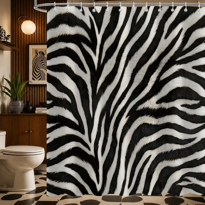 Black and White Abstract Zebra Print Shower Curtain for Bathroom