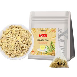 XIEJINJI Ginger Tea Bags, 100% Pure Dry Ginger Root, 4.2gx40Count, Re-usable for Brew, Spicy Digestive Ease, Immune System Support Anytime, Eco-Conscious Tea Bags, Resealable Bag
