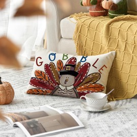 AVOIN colorlife Gobble Turkey Thanksgiving Throw Pillow Cover, 12 x 20 Inch Thanksgiving Cushion Case for Sofa Couch