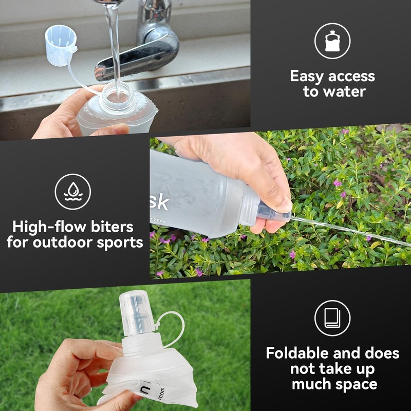 SHELEMB 500ml Soft Flask, Soft Water Bottle for Hydration Packs,