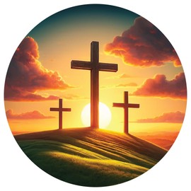 Screen Door Magnets - Patch Small Holes & Keep People and Pets from Running Into Screen Doors with Magnetic Screen Door Savers - Made in USA - 3 Crosses at Sunset - 6 x 6 inches - Pack of 2 (1 Pair)