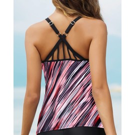 Yonique Womens Tankini Top Only Athletic Swim Top Modest Tankini Swimsuit No Bottom Pink Stripe L