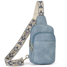 BOSTANTEN Sling Bag Quilted Crossbody Bags for Women Cross Body Purse Leather Fanny Pack with Adjustable Guitar Strap