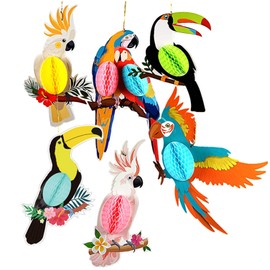 BangShou Pack of 6 Tropical Parrot Hanging Decoration, Honeycomb Parrot Tropical Bird Decoration for Hawaiian Decoration, Summer Luau Party, Tropical Party (Parrot C)