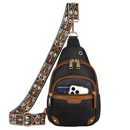 RAINSMORE Crossbody Bag For Women Small PU Leather Sling Bag Women Lightweight Cellphone Crossbody Purse Anti Theft Travel Chest Bag With Earphone Hole，Black