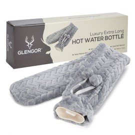 Glengor Luxury Extra Long Hot Water Bottle | Ultra-Soft Cover | 75cm | 2L | Natural Rubber | Grey