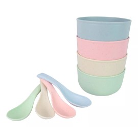 J.H. Company Set 4 Bowl + 4 Cucharas Fibra De Trigo Ecologico Mx10-21