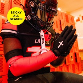 SLEEFS Youth Football Gloves for Men and Women, Faith Cross Black Sticky Receiver Flag Football Gloves for Youth, Adult Men or Women, Stretch Fit, No Slip, Perfect Grip, Machine Washable, Large