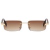 Men Tinted Rimless Rectangular Sunglasses Retro Imitated Wood Frame Women