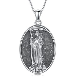 Santa Muerte Necklace 925 Sterling Silver Collares de la Santa Muerte Pendant Necklace Religious Protection Our Lady of a Holy Death Jewelry Mexico Day of the Dead Amulet Jewelry for Men Women