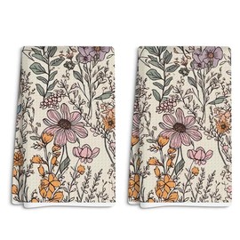 SDFBFVSA 2 Pcs Vintage Floral Kitchen Towel, Kitchen Towels 70S Retro Style Dish Towels, Gift for Women Friend Coworker Sister Christmas New Year Birthday Friendship Housewarming