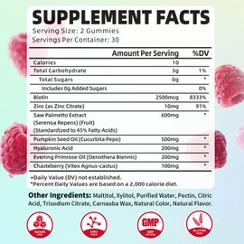 YUULAI Saw Palmetto Gummies for Women Men, Organic Saw Palmetto with Pumpkin Seed Oil for Hair Growth & Skin Health, Sugar Free, Raspberry Flavor, 60 Count