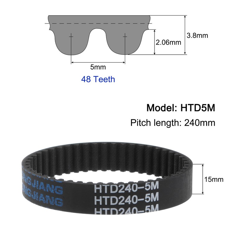 sourcing map HTD5M-240 Rubber Toothed Belt 48 Teeth Closed Loop