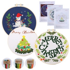 FOGAWA Embroidery Set Embroidery Starter Kit with 3 Patterns and Instructions Embroidery Starter Kit with 1 Embroidery Hoop, Colour Threads, 6 Needles for Beginners Christmas DIY Art, Christmas Crafts