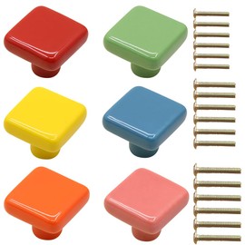 jzytzpzfji 6 Colors, 1 Each Colorful Cabinet Door Handle Wardrobe Drawer Square Single Hole Dressing Tables Furniture Handle Pull (1, 6 Colors, 1 Each Including red Orange Yellow Green Blue Pink)