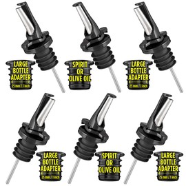 3-in-1 Liquor Pour spout with Built-in Fruit Fly Protection - Dishwasher Safe Hygienic Alcohol Speed Spouts - Also for Olive Oil, Juice, Syrup. Black 6 Pack with 6 Adapters for Large Neck Bottles