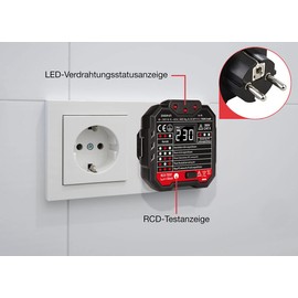 revolt Socket Tester: Socket Tester with Colour Warning Display, RCD Test, Status LEDs, 250 V (Socket Tester, Earth Contact Socket Tester, Circuit Breaker)