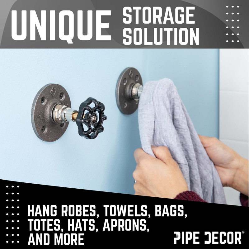 PIPE DECOR Coat Hook Black Industrial Water Spigot Valve Wall