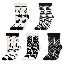 Benefeet Sox Womens Girls Socks Size 5-9 Funny Socks for Adults Cow Print Cute Socks Black and White Patterned Socks Novelty Cartoon Crew Socks Cool Crazy Floral Socks Cotton 5 Pack