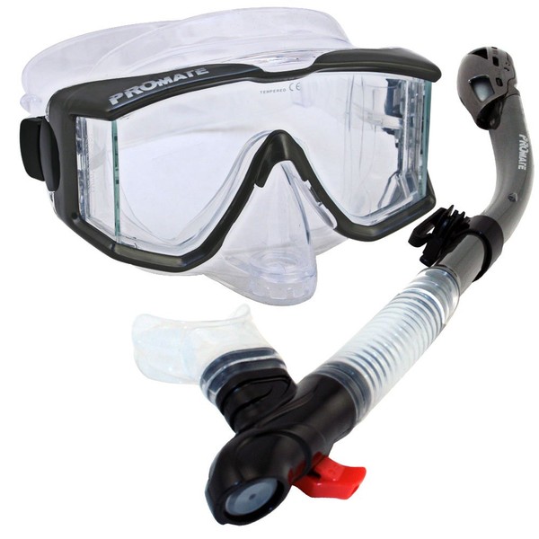 Promate 398890-Titanium Scuba Dive Dry Snorkel Purge Edgeless Mask Gear Set