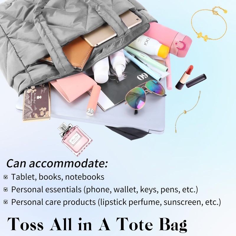 Keureedg Tote Bag for Women, Puffy Work Handbag with Zipper