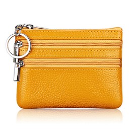 boshiho Coin Purse, Coin Case, 4 Pockets, Key Ring, Leather, Men's, Women's, Wallet, Ultra Lightweight, Large Capacity, YELLOW