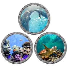 akindou 3D Wall Stickers Dolphins Sea Turtle Tropical Fish Wallpaper Set of 3 Pieces Approx 29cm