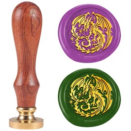 DELORIGIN Dragon Totem Wax Seal Stamp Embossed Stamp Sealing Removable 1" Vintage Brass Head with Wooden Handle Private Sealing Wax Stamp for Envelopes Invitations Postcards Gift Packing Decor