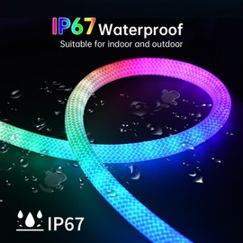 LED Rope Lights, 16.4ft Neon LED Lights Strip with 360 Degree Luminous, 5V USB Flexible IP67 Waterproof Music Sync Remote APP Control Gaming Lights Accessories for Christmas Bedroom Outdoor Décor