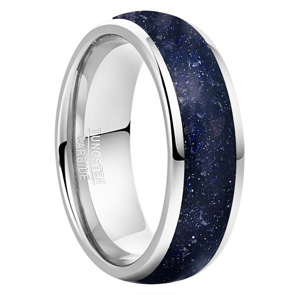 VAKKI 8mm Mens Wedding Bands Blue Sandstone Inlay Tungsten Carbide