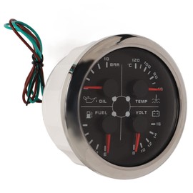 4 in 1 Multifunction Meter, Universal DC 9-32V 85mm Marine Water Temperature Fuel Level Oil Pressure Voltmeter with Backlight, Anti-Fog Oil Pressure Gauge for Car (Black °C/BAR)