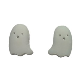 Simple Cute Casper the Friendly Ghost Studs made from Plant-Based Polymer Resin Unisex/Men's/Woman's/Child Earrings Stainless Steel Post (2 Variations) (White Ghost #1, Black)