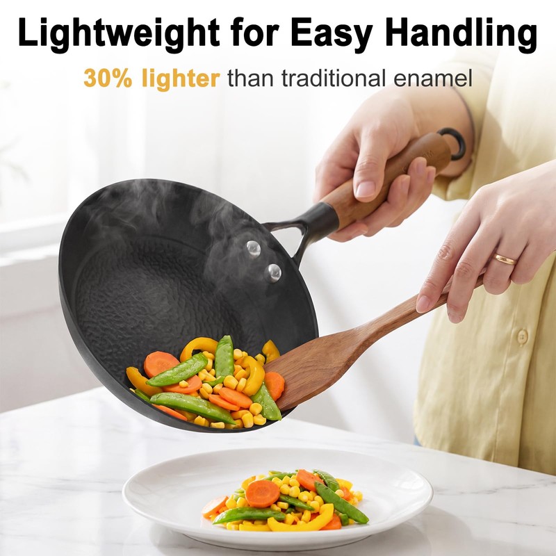 COVORM 8" Lightweight Titanium Enameled Cast Iron Skillet, Hammered Nonstick