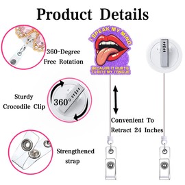 I Speak My Mine Because It Hurts to Bite My Tongue Funny Badge Reel Retractable for Nurse Cute Humor Nursing Badge Holder with Alligator Clip Healthcare Medical RN CNA Badge Clip ID Card Accessories