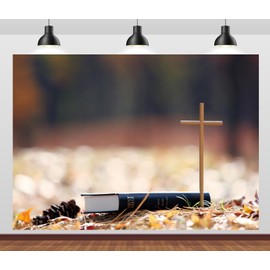 CORFOTO 9x6ft Fabric Holy Cross of Jesus Christ and Bible Book Photo Background Church Party Background Church Activity Decorations Banner Religious Belief Studio Props Decorations