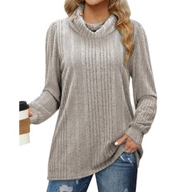 Bulotus Fall Sweaters for Women Trendy, Turtleneck Sweaters to Wear with Leggings Plus Size Tunic Sweater Lightweight Trendy Cowl Neck Fall Tops Fashion 2024 Winter Comfy Pullover, Beige, XXL