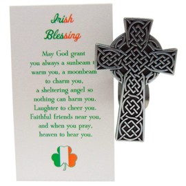 Westmon Works Irish Blessing Visor Clip with Celtic Cross of Ireland Pewter Car Auto Decoration with Prayer Card for Safe Driving