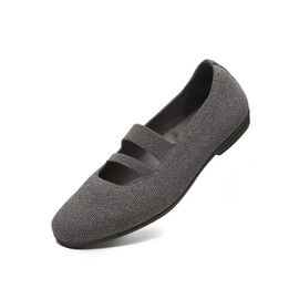 DEXJEWU Women’s Ballet Flats Knit Mary Jane Flat Comfort Walking Slip-on Dressy Work Driving Shoes with Straps, A Dark Grey, 7 US