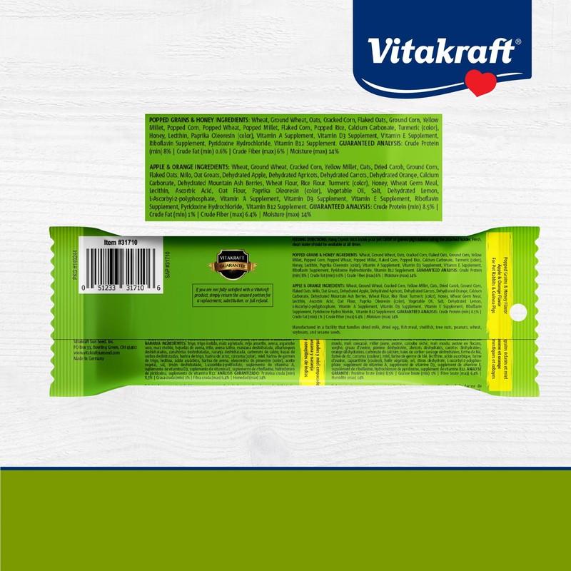 Vitakraft Rabbit/Guinea Pig Popped Grains Treat Sticks - Apple And