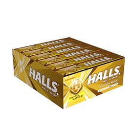 Halls Caramelo macizo sabor miel y limón, caja con 12 paquetes de 25.2 gr cada uno