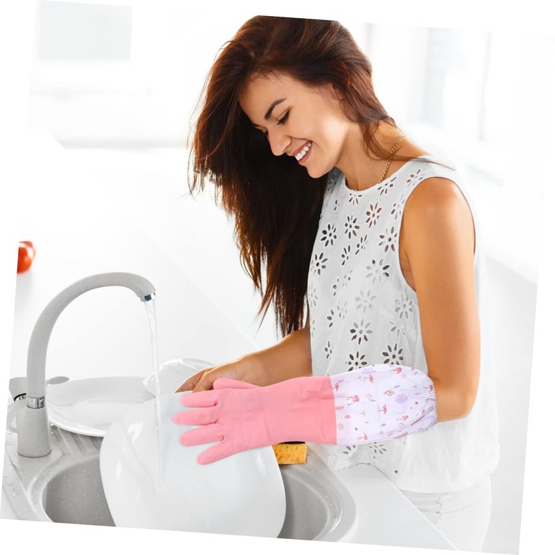 Healvian 2 Pair Dishwashing Gloves with Plush Lining Skid Rubber