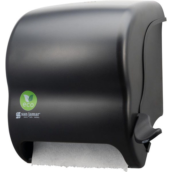 San Jamar Ecologic Element Recycled Plastic Lever Paper Towel Dispenser, Manual Towel Dispenser, Wall Mounted Dispenser with Zero Waste for Home and Business, 8 Inch Rolls, Black