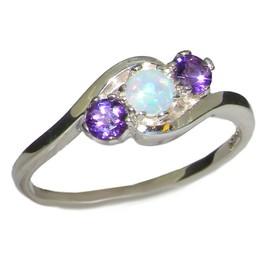 925 Sterling Silver Ring, Natural Opal & Amethyst Womens Anniversary Ring size J