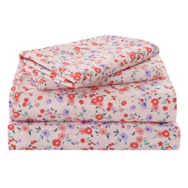 Yibeizi Pink Floral Sheet Set Queen 4 Piece, Coquette Cottagecore Aesthetic Flower Shabby Chic Pattern Bed Sheets Cute Soft Microfiber Extra Deep Pocket Fitted Bedsheet